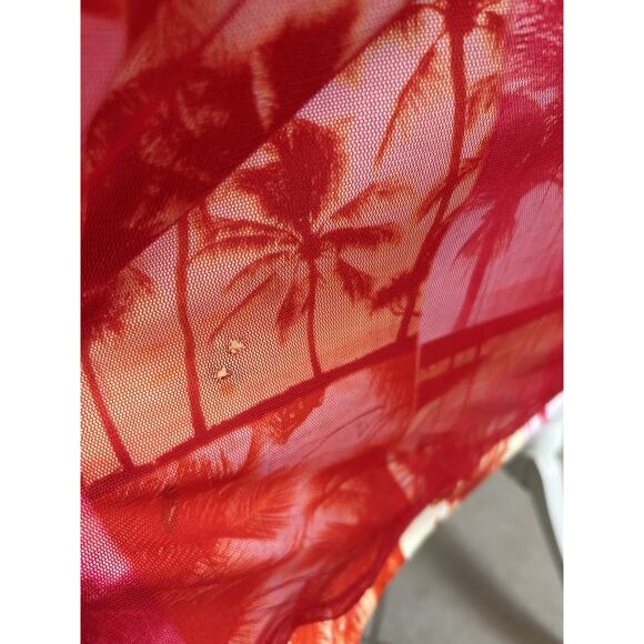 Y2K 90s Maxi Dress Mesh See through Hawaiian Red NECESSARY Objects Bodycon - Picture 16 of 16